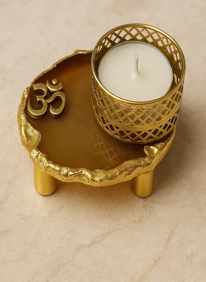 TOI SHOP Agate Coster Tealight Candle Holder for Home Decor, for Gifts, for Diwali, Diya Peinted OM (Brown) - Image 4